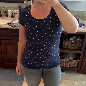 Navy maternity top with cute bird pattern